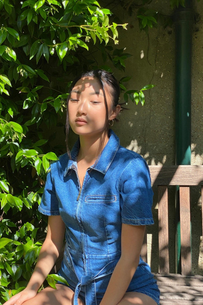 uo hello sunshine denim romper