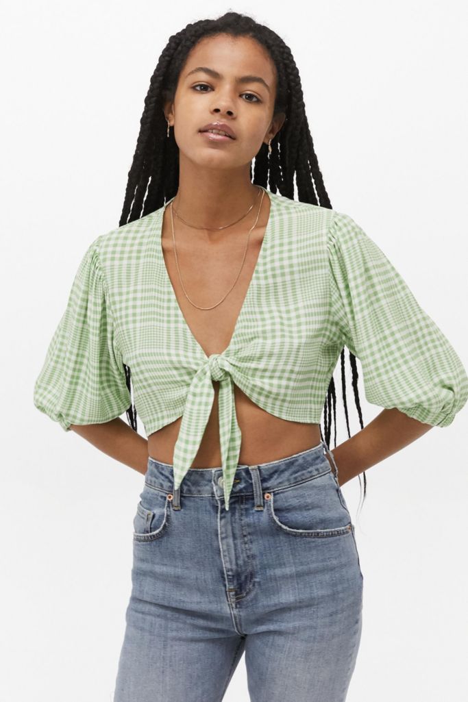 UO Tilly Gingham Tie-Front Blouse | Urban Outfitters