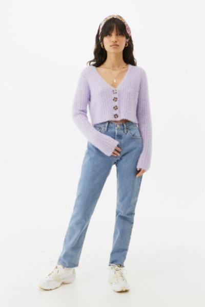 urban outfitters rochelle fuzzy cropped cardigan