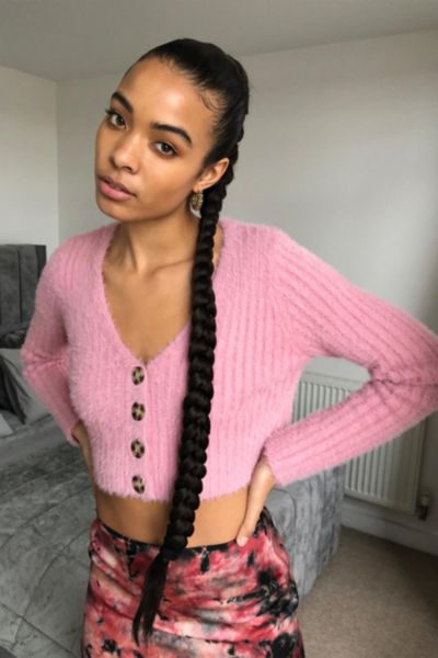 urban outfitters rochelle fuzzy cropped cardigan