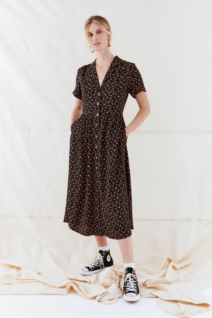 UO Ditsy Floral Midi Shirt Dress | Urban Outfitters