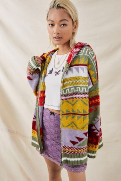 yellow hooded cardigan