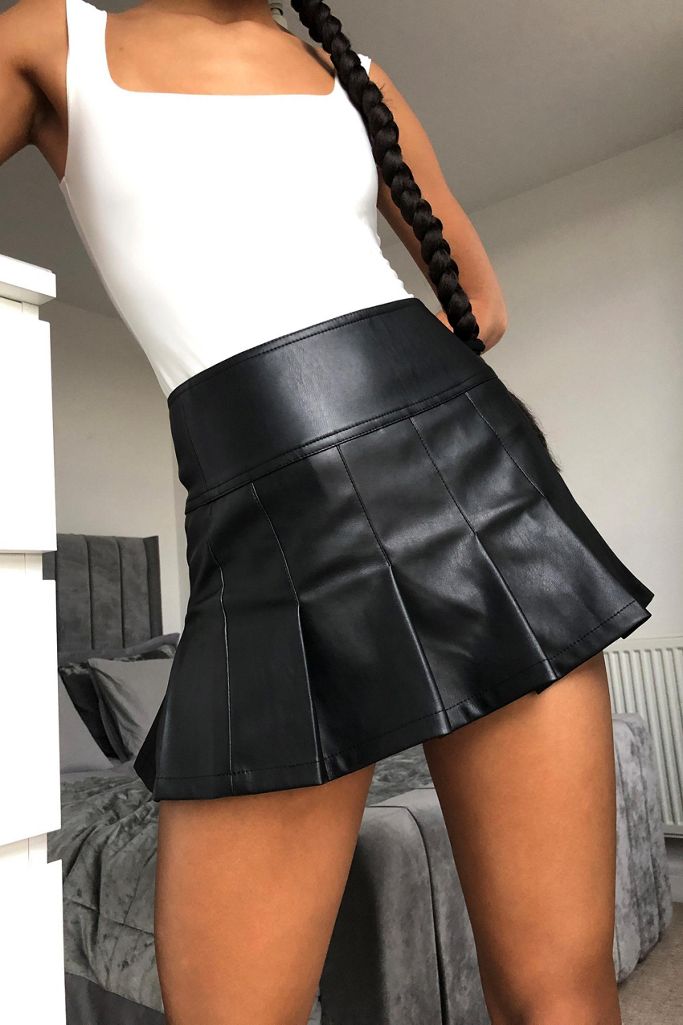 UO Faux Leather Pleated Mini Skirt Urban Outfitters