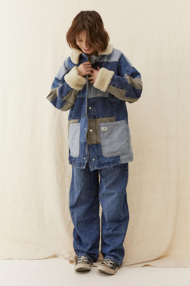BDG Denim & Borg Patchwork Coat | Urban Outfitters
