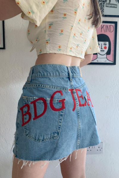 BDG Low-Rise Embroidered Denim Pelmet Skirt | Urban Outfitters