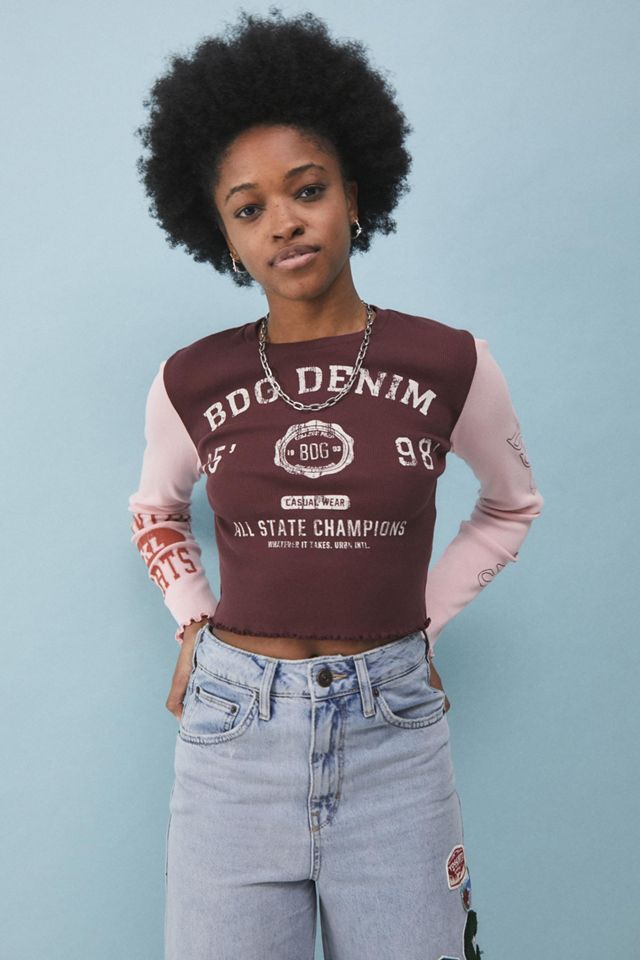 BDG Long Sleeve Spliced Baby Tee Urban Outfitters