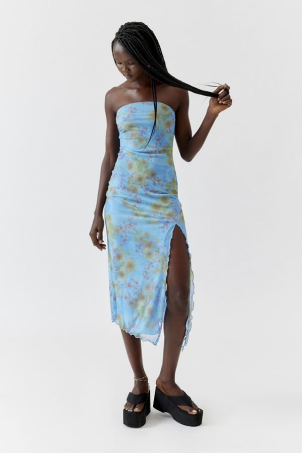 Slide View: 1: UO Samara Mesh Strapless Slit Midi Dress