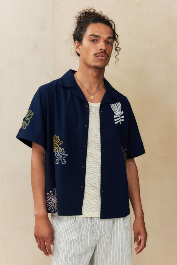 Slide View: 1: Ayker Navy Slub Embroidered Shirt