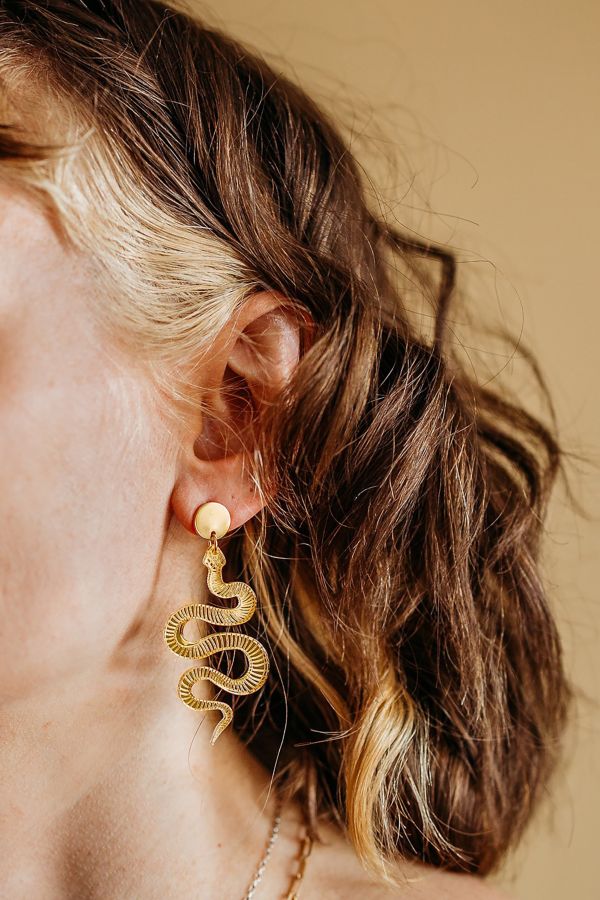 Slide View: 3: Sigfus Designs Gold Snake Earrings