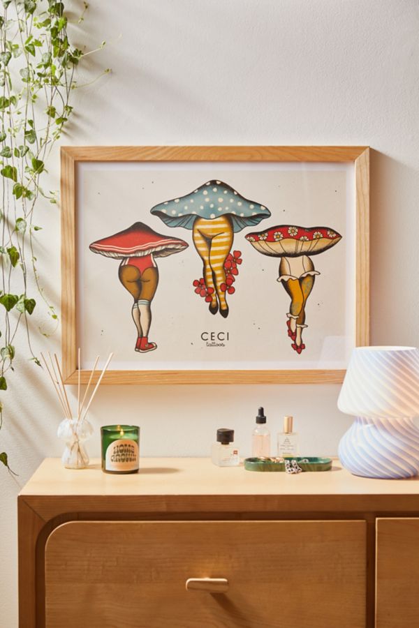 Slide View: 1: CeciTattoos Dressed Up Mushroom Babes Art Print