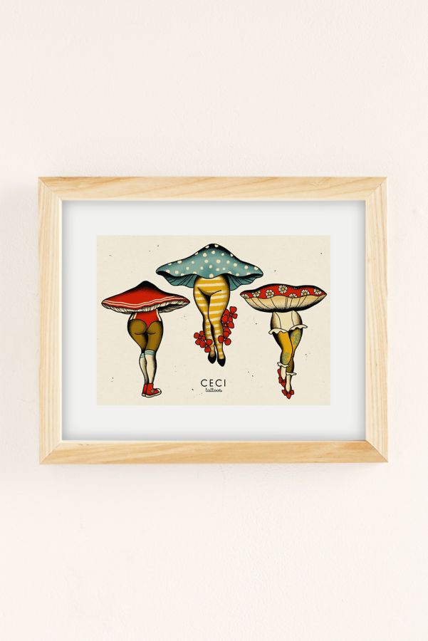 Slide View: 2: CeciTattoos Dressed Up Mushroom Babes Art Print