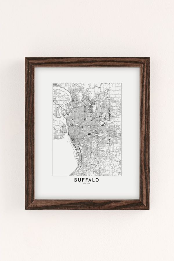 Slide View: 2: multipliCITY Buffalo White Map Art Print