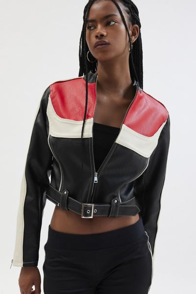 UO Jordan Faux Leather Fitted Racer Moto Jacket