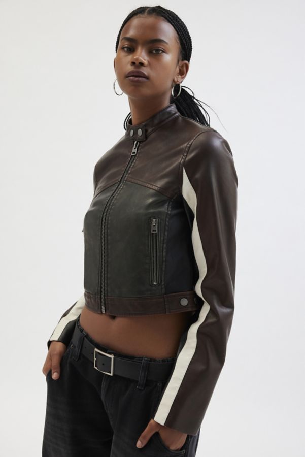 Slide View: 2: UO Jordan Faux Leather Fitted Racer Moto Jacket