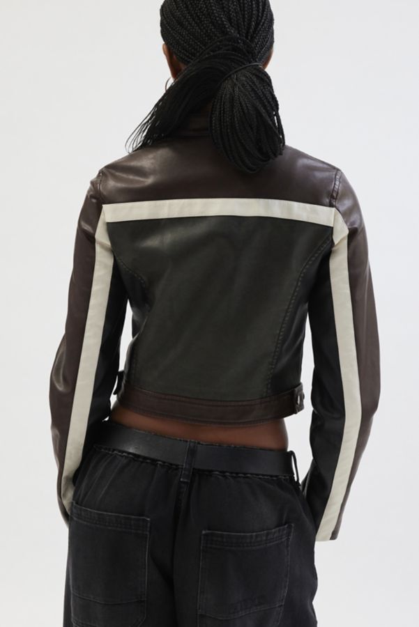 Slide View: 4: UO Jordan Faux Leather Fitted Racer Moto Jacket