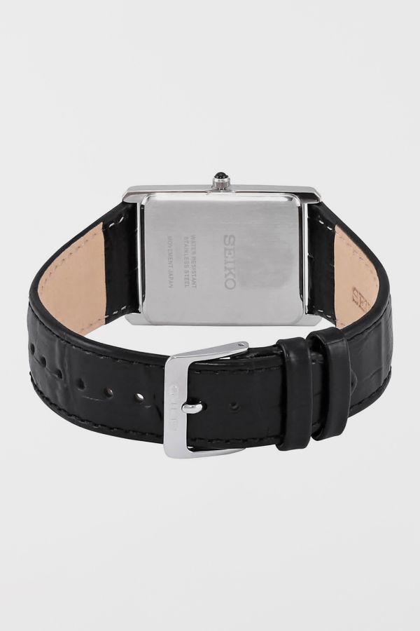 Slide View: 3: Seiko Essentials Quartz Black Leather Watch SWR049