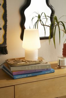 Slide View: 1: Ribbed Little Glass Table Lamp