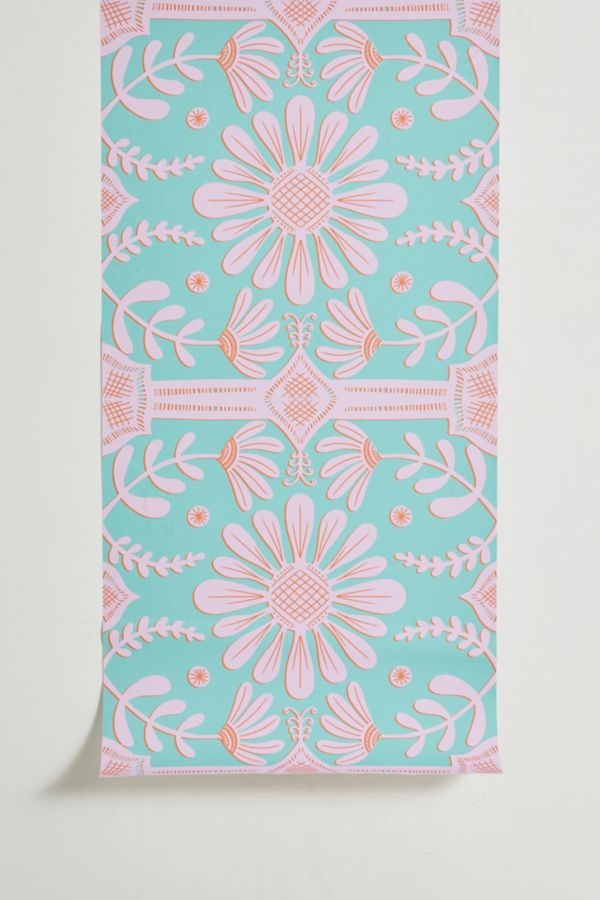 Slide View: 2: Sewzinski Boho Florals Pink Green Removable Wallpaper