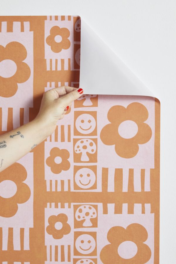 Slide View: 3: Sewzinski Flowers And Smiles Pink Orange Removable Wallpaper