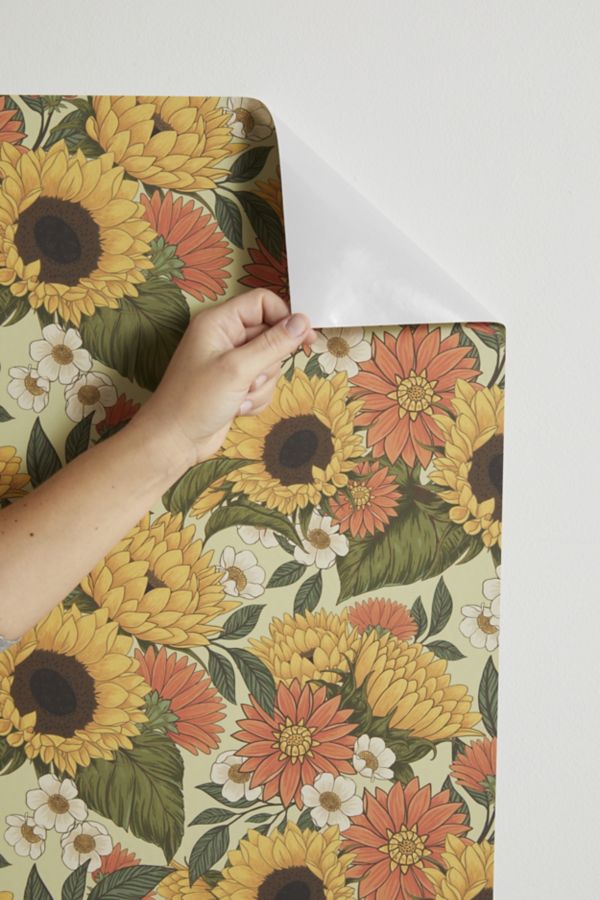 Slide View: 2: Avenie Sunflower Meadow Calm Green Removable Wallpaper