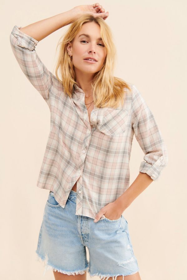 Slide View: 1: Dress Forum Plaid Buttondown Top