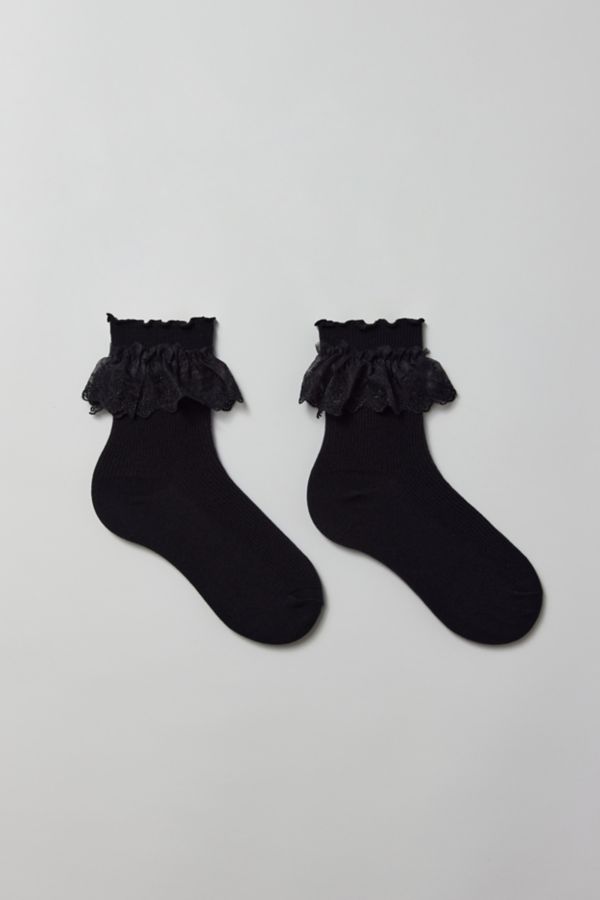 Slide View: 4: Ruffle Ribbed Crew Sock