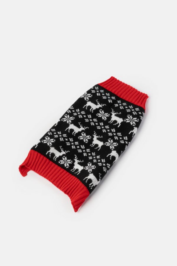 Slide View: 3: Silver Paw Holiday Reindeer Dog Sweater