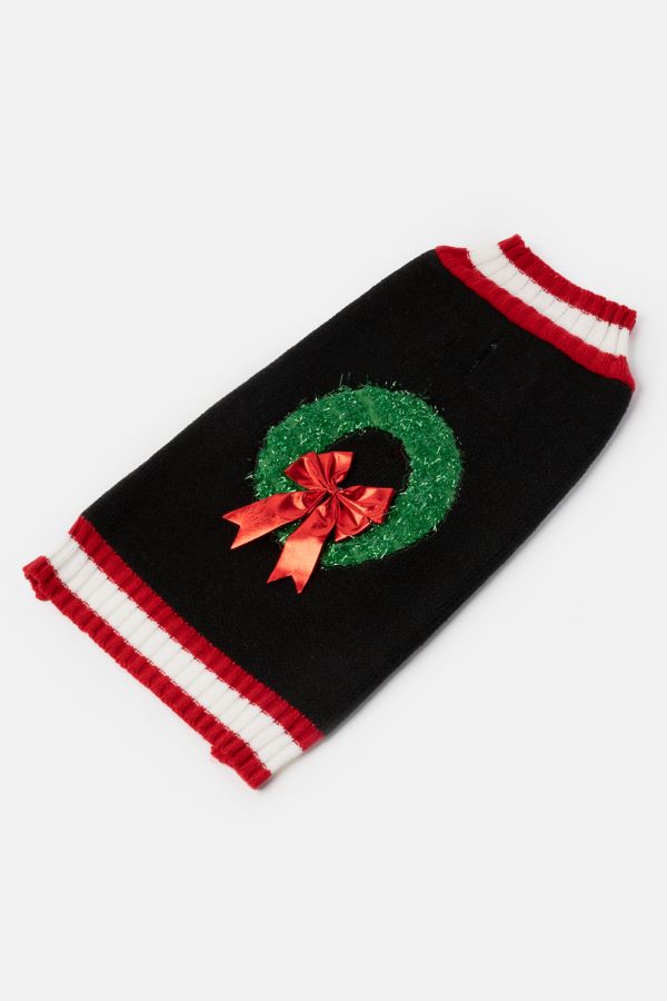 Slide View: 2: Silver Paw Wreath Holiday Dog Sweater