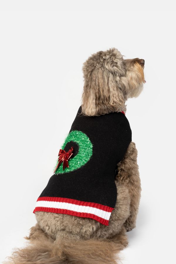 Slide View: 1: Silver Paw Wreath Holiday Dog Sweater