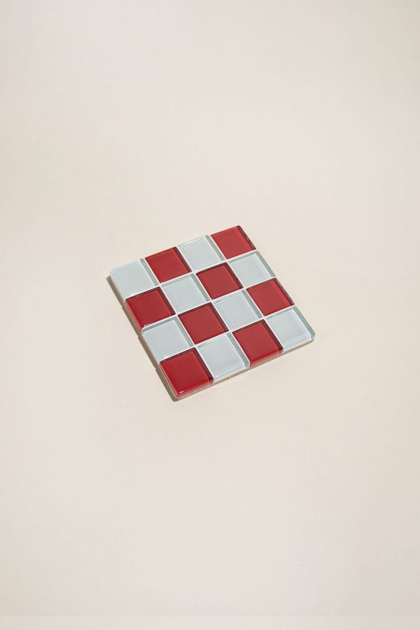 Slide View: 3: Subtle Art Studios Chocolate Checkered Glass Tile Coaster