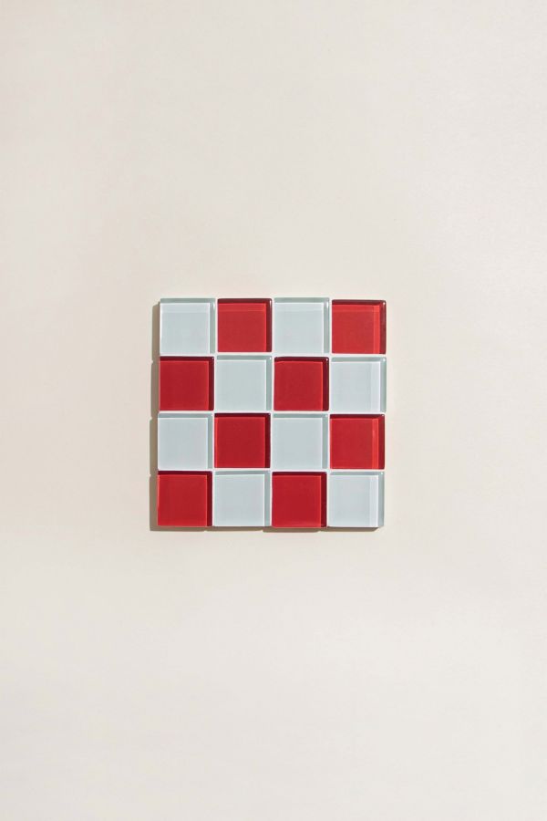 Slide View: 4: Subtle Art Studios Chocolate Checkered Glass Tile Coaster