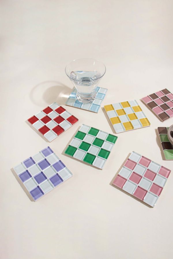 Slide View: 5: Subtle Art Studios Chocolate Checkered Glass Tile Coaster