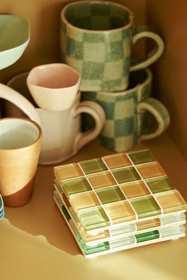 Slide View: 2: Subtle Art Studios Checkered Glass Tile Coaster