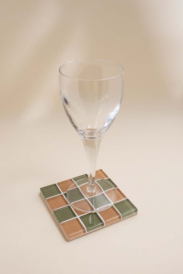 Slide View: 3: Subtle Art Studios Checkered Glass Tile Coaster