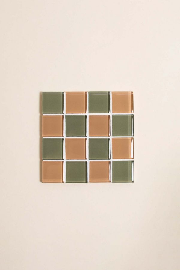 Slide View: 4: Subtle Art Studios Checkered Glass Tile Coaster