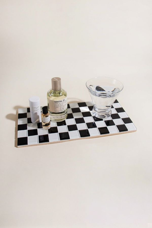 Slide View: 1: Subtle Art Studios Classic Checkered Glass Tile Tray