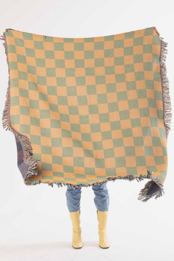 Slide View: 1: Clr Shop Green & Gold Woven Throw Blanket