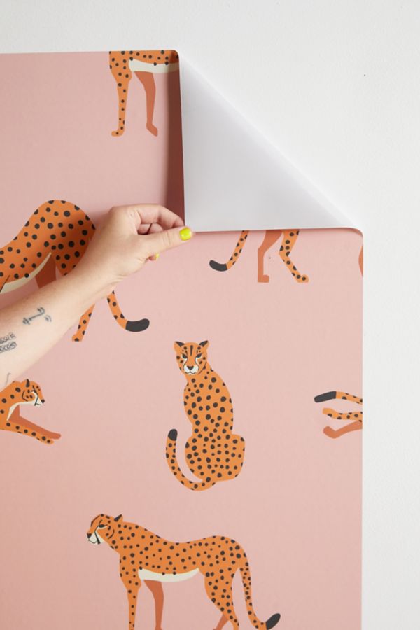 Slide View: 3: BlueLeLa Cheetahs Pattern On Pink Removable Wallpaper