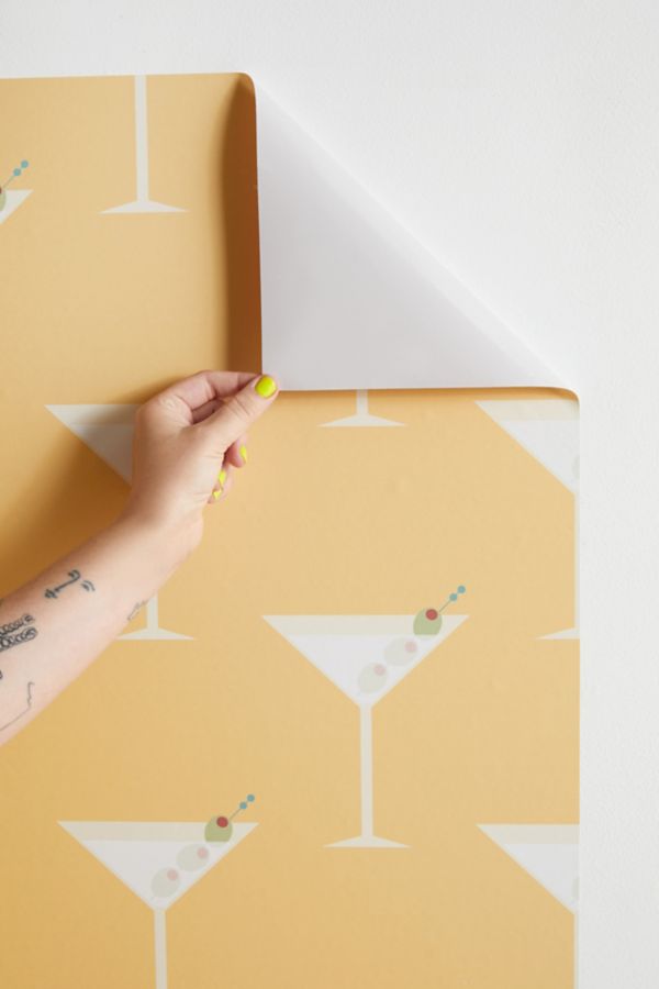 Slide View: 3: Lyman Creative Co Martini With Olives On Yellow Removable Wallpaper