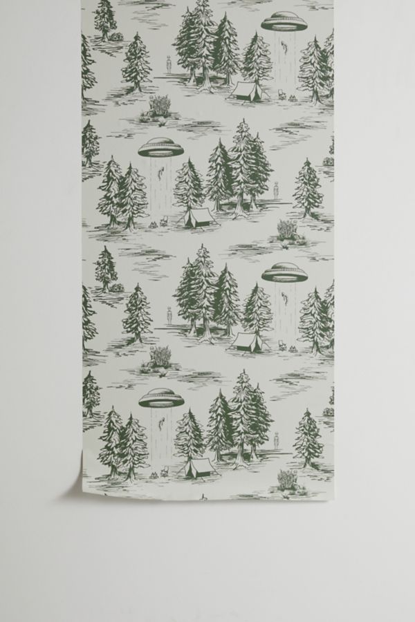 Slide View: 2: Beth Norton Green Alien Abduction Toile De Jouy Removable Wallpaper