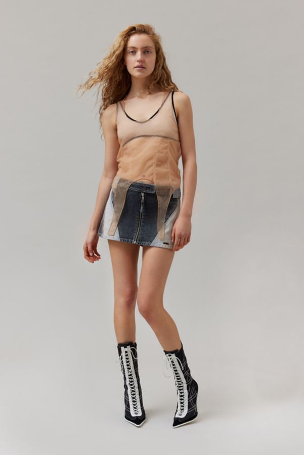 Slide View: 2: BDG Suki Racer Moto Denim Micro Mini Skirt