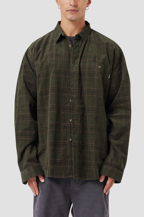 Slide View: 3: Barney Cools Cabin 2.0 Recycled Cotton Corduroy Plaid Shirt