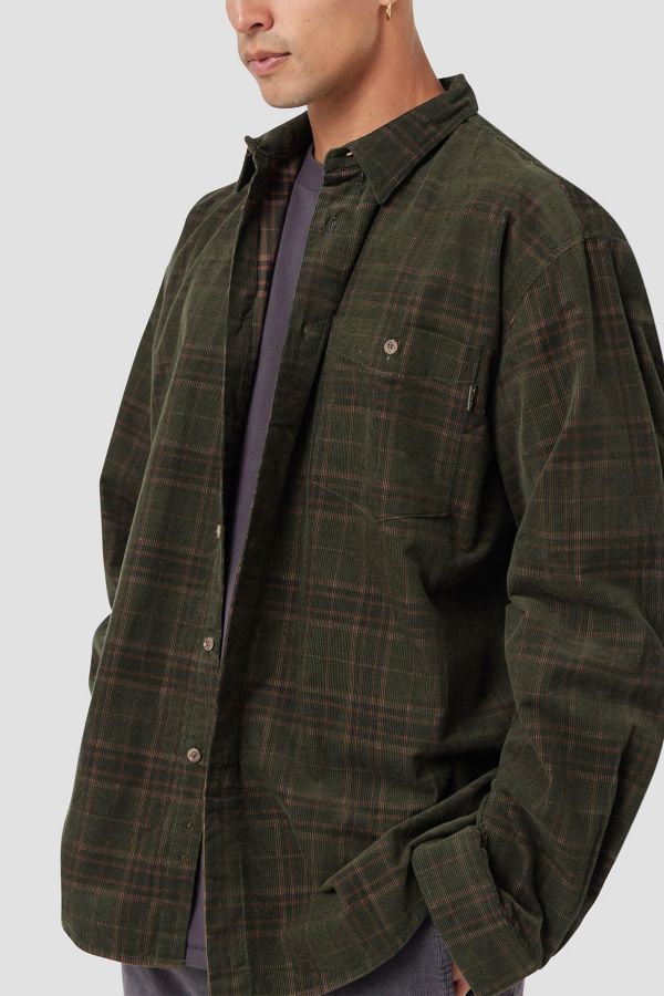 Slide View: 1: Barney Cools Cabin 2.0 Recycled Cotton Corduroy Plaid Shirt