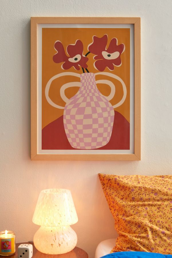 Slide View: 1: Miho Checkered Retro Flower Pot Art Print