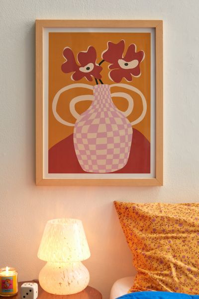 Miho Checkered Retro Flower Pot Art Print