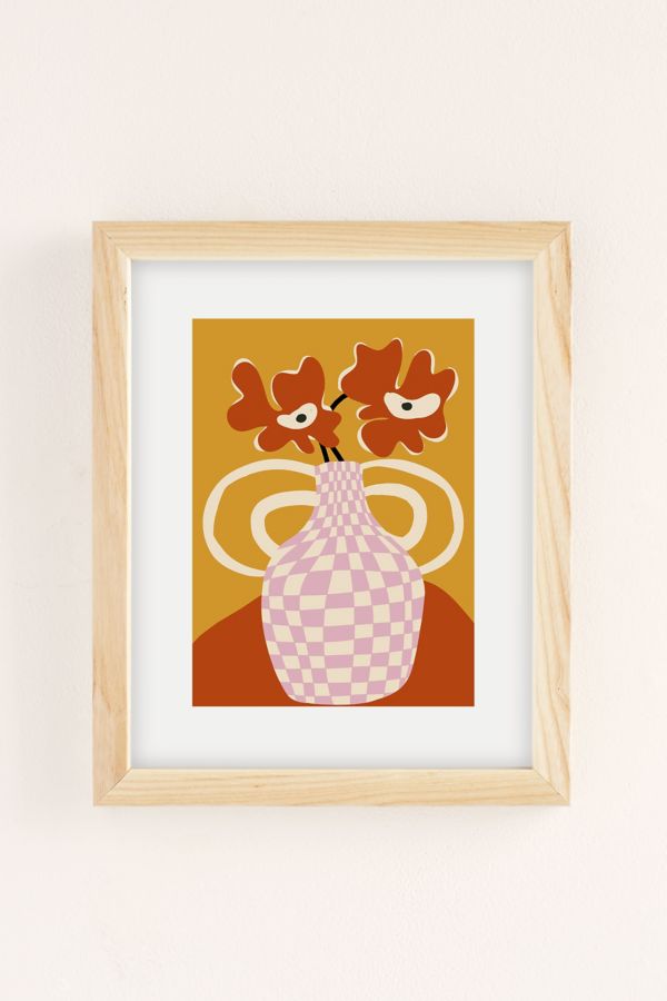 Slide View: 2: Miho Checkered Retro Flower Pot Art Print