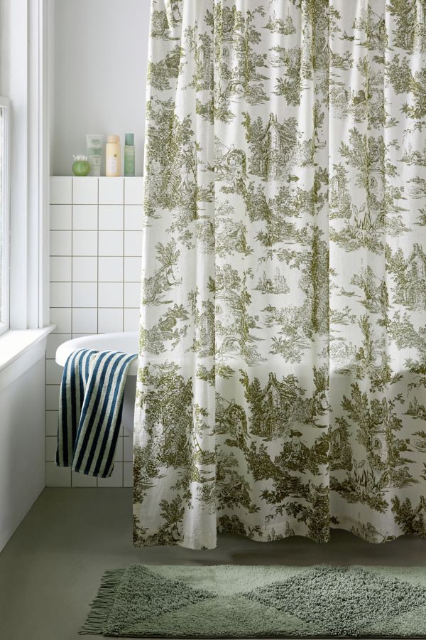 Slide View: 1: Frog Toile Patterned Shower Curtain