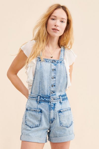 Hidden Jeans Light Wash Button Up Shortalls