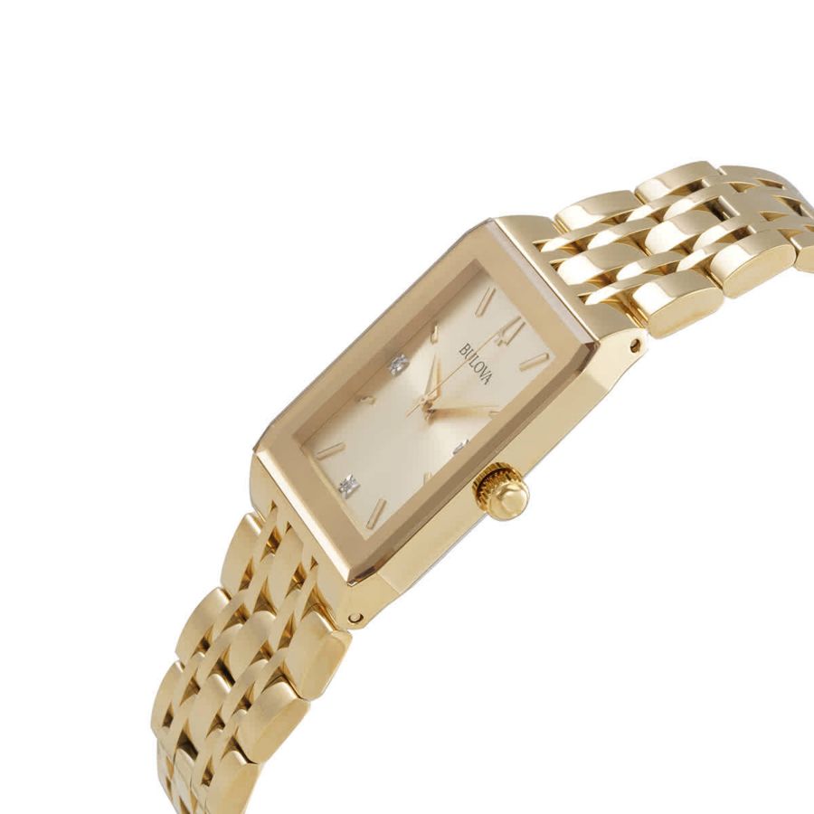 Slide View: 2: Bulova Quadra Quartz Rectangular Diamond Dial Watch