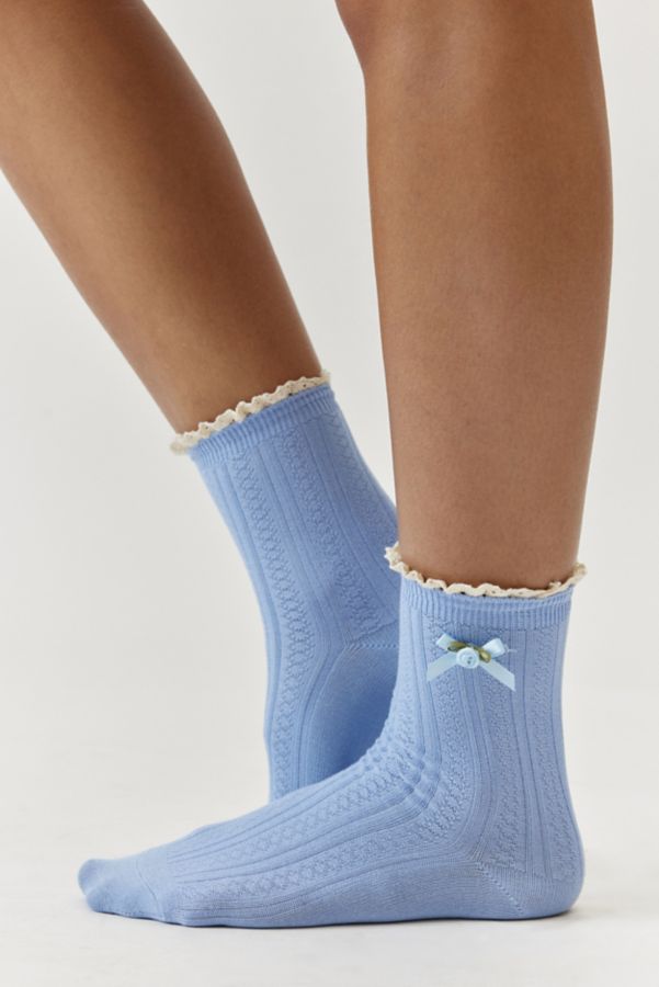 Slide View: 3: Chaussettes mi-mollet en pointelle Rosette